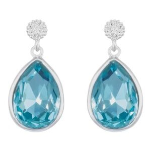 Blue CZ Pear Drop Earrings | Silver Tone | Elegant Teardrop Dangle